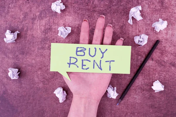 Sinal Texto Mostrando Buy Rent Vitrine Negócios Escolhendo Entre Comprar — Fotografia de Stock