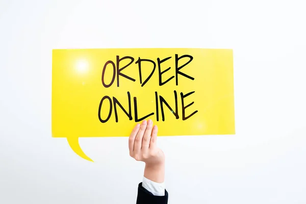 온라인 Order Online 인터넷을 판매자들로부터 재화와 서비스를 구매하는 — 스톡 사진