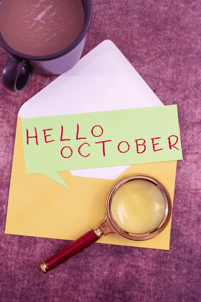Handschriftliches Zeichen Hallo Oktober Geschäftskonzept Letztes Quartal Zehnter Monat Tage — Stockfoto