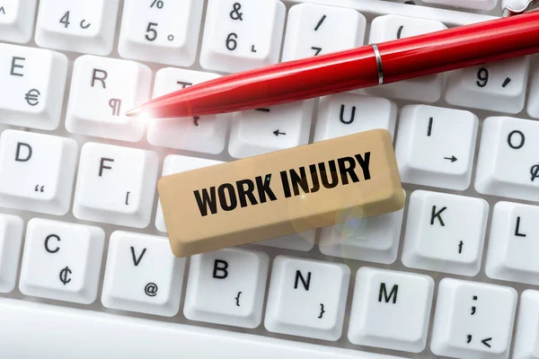Έμπνευση Που Δείχνει Σημάδι Τραυματισμός Στην Εργασία Επιχειρηματική Βιτρίνα Ατύχημα — Φωτογραφία Αρχείου