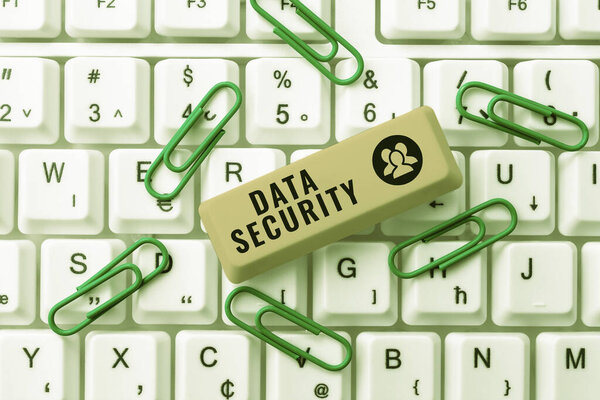 Text caption presenting Data Security, Business showcase Confidentiality Disk Encryption Backups Password Shielding