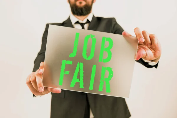 Text caption presenting Job Fair, Concept meaning An event where a person can apply for a job in multiple companies
