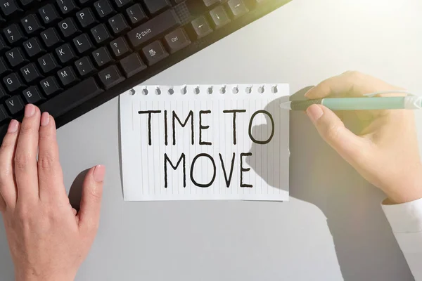 Handschrifttekst Time Move Word Written Best Period Transfer Relocation Wijzig — Stockfoto