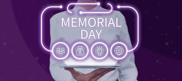 Logga Och Visa Memorial Day Affärsöversikt För Att Hedra Och — Stockfoto