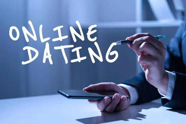 Handschrift Teken Online Dating Zakelijke Benadering Zoeken Matching Relaties Edating — Stockfoto