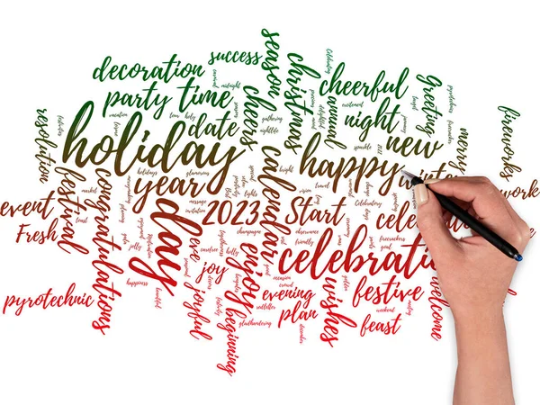 Wielkie Słowo Chmura Happy Holiday Words Ręką Długopisem — Zdjęcie stockowe
