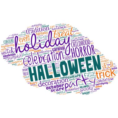 Cadılar bayramı sözcüğüyle büyük kelime bulutu.