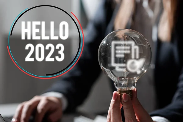 Εννοιολογική Προβολή Hello 2023 Επιχειρηματική Προβολή Ελπίζοντας Για Ένα Μεγαλείο — Φωτογραφία Αρχείου