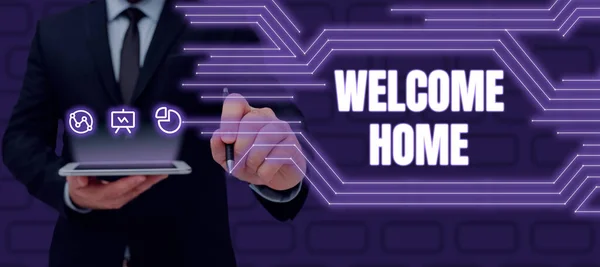 Добро Пожаловать Домой Бизнес Подход Выражение Приветствия Новые Владельцы Домашний — стоковое фото