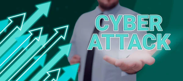 Escrevendo Exibindo Texto Cyber Attack Foto Conceitual Uma Tentativa Hackers — Fotografia de Stock