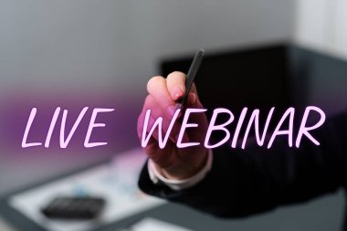 Web üzerinden gönderilen interaktif seminerde yazılan metin Live Webinar, Word Writed on Interactive seminer