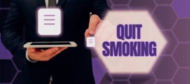 Metin gösterimi, sigarayı bırakma, tütün bağımlılığını durdurma veya durdurma kelimesi yazılıyor