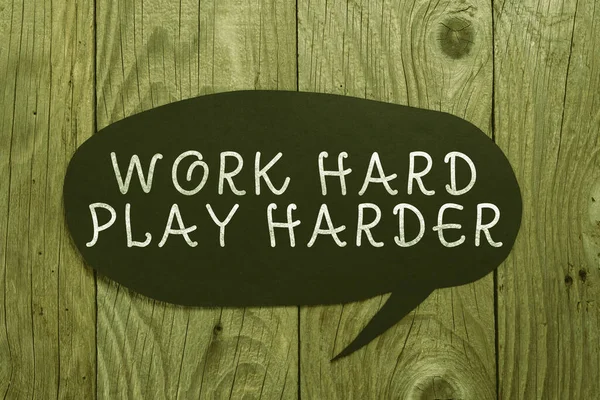 Hand Writing Sign Work Hard Play Harder Έννοια Που Σημαίνει — Φωτογραφία Αρχείου