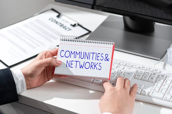 Assinatura Exibindo Comunidades Redes Conceito Internet Colaboração Aprender Práticas Dos — Fotografia de Stock
