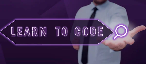 Text Sign Showing Learn Code Business Approach Learn Write Software — Stock Photo, Image