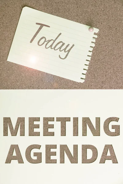 Sign displaying Meeting Agenda, Concept meaning An agenda sets clear expectations for what needs to a meeting