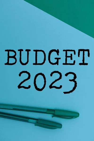 Text Sign Showing Budget 2023 Business Concept Estimate Income Expenditure — Stock Photo, Image