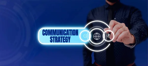 Konceptvisning Kommunikationsstrategi Affärsöversikt Muntlig Icke Verbala Eller Visuella Planer För — Stockfoto