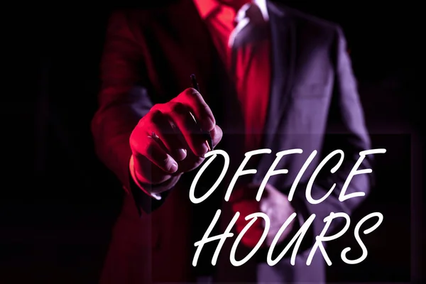 Hand Writing Sign Office Hours Word Hours Which Business Normally — Φωτογραφία Αρχείου