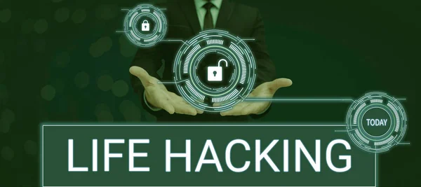Rukopis Text Život Hacking Slovo Pro Jednoduché Chytré Techniky Plnění — Stock fotografie