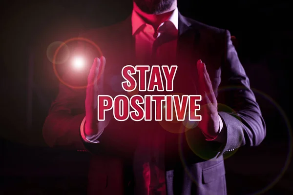 Koncepcionális Felirat Maradj Pozitív Word Írt Elkötelezettség Felemelő Gondolatok Légy — Stock Fotó