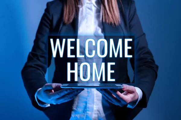 Знак Ручной Работы Добро Пожаловать Домой Слово Написанное Выражение Приветствия — стоковое фото