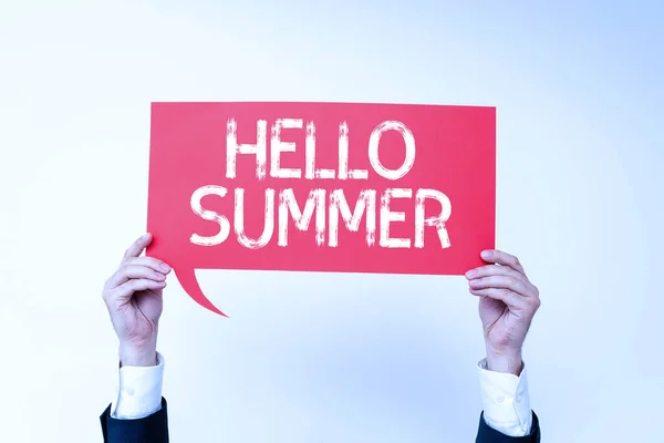 Pisanie Wyświetlanie Tekstu Hello Summer Conceptual Photo Powitanie Najcieplejszej Pory — Zdjęcie stockowe
