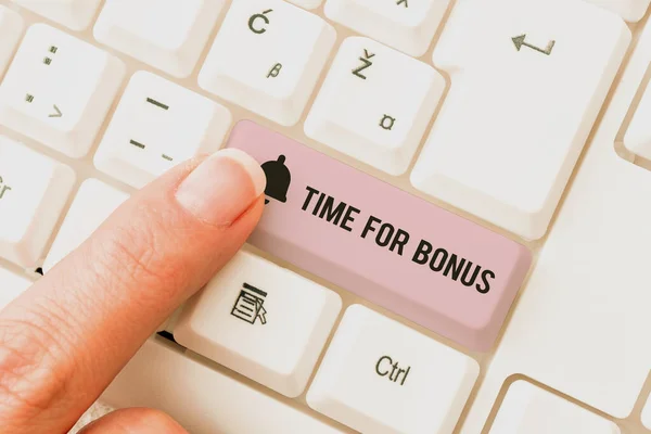 Rukopisný Text Time Bonusa Částka Peněz Přidaných Mezd Člověka Jako — Stock fotografie
