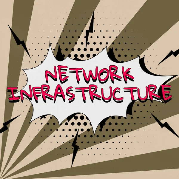 Bildunterschrift Netzwerkinfrastruktur Wort Geschrieben Auf Hardware Und Softwareressourcen — Stockfoto