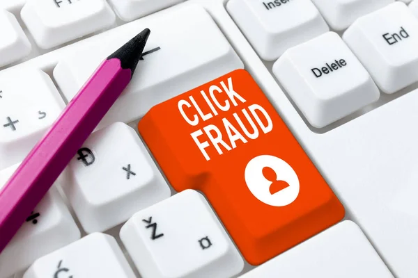 Tekenen Weergeven Click Fraud Internet Concept Praktijk Van Herhaaldelijk Klikken — Stockfoto