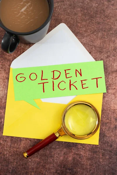 Szöveg Megjelenítése Golden Ticket Word Rain Check Access Vip Passport — Stock Fotó
