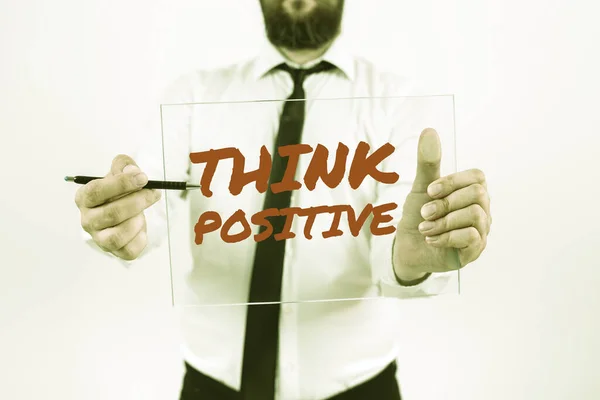 Sign Displaying Think Positiveη Τάση Είναι Θετική Αισιόδοξη Στη Στάση — Φωτογραφία Αρχείου
