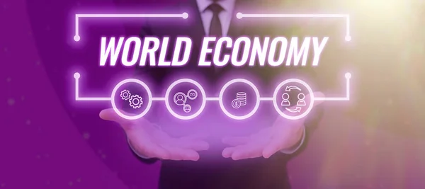 Testo Calligrafico World Economy Business Showcase Global Worldwide Mercati Internazionali — Foto Stock