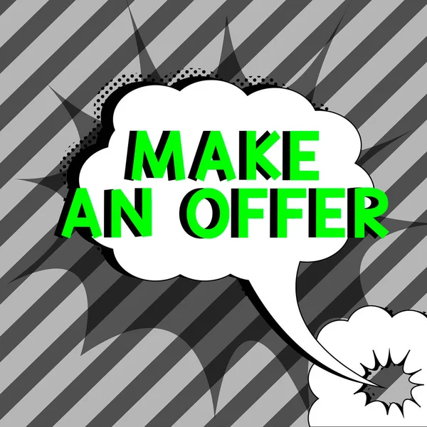 Text Sign Showing Make Offer Business Concept Proposal Bring Volunteer — Stock Photo, Image