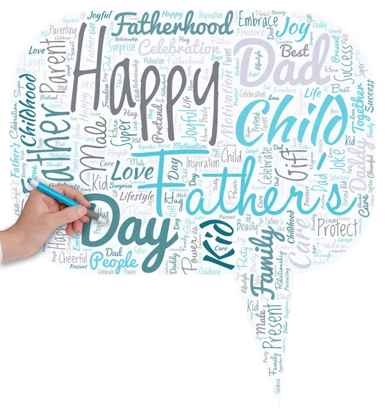 Word cloud in the shape of dialog box with words happy Fathers Day.
