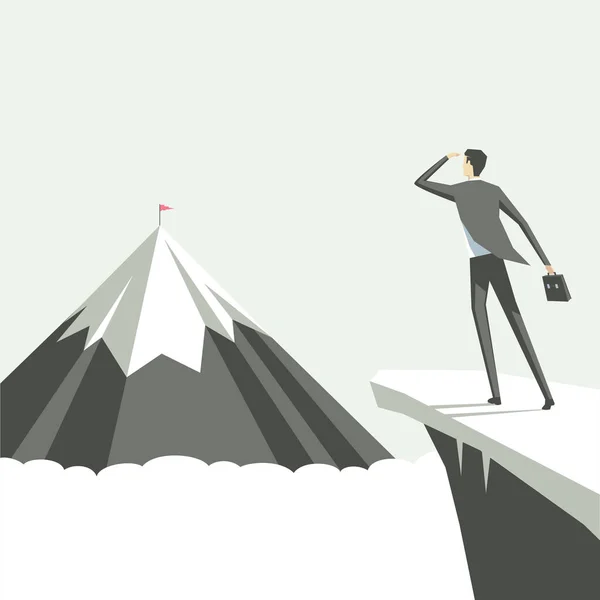 Ein Mann Auf Einem Berg Der Stolz Auf Seinen Klettererfolg — Stockvektor
