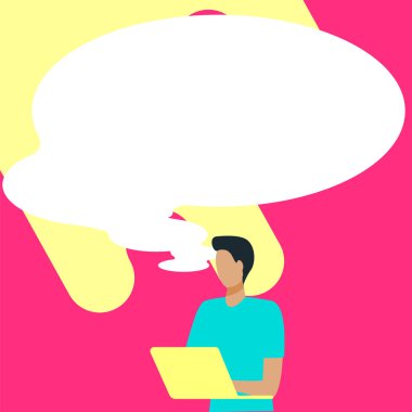 Sunucu Yeni Duyuru Gösteren Konuşma Baloncuğuyla Çizim.