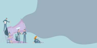 İnsanlar megafonlarını tutarak birbirleriyle konuşurken çiziyorlar..