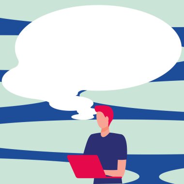 Sunucu Yeni Duyuru Gösteren Konuşma Baloncuğuyla Çizim.