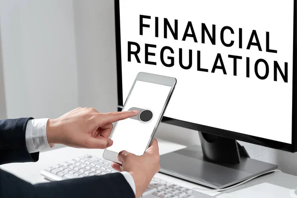 Text Caption Presenting Financial Regulation Business Concept Aim Maintain Integrity — Stock fotografie