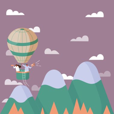 İnsanlar megafonlarını tutarak birbirleriyle konuşurken çiziyorlar..