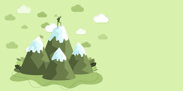 Hombre Una Montaña Dibujando Orgulloso Éxito Escalada Las Nubes — Vector de stock