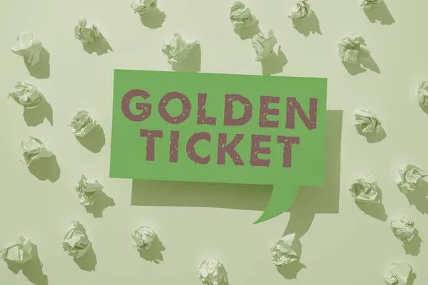 Text sign showing Golden Ticket, Business approach Rain Check Access VIP Passport Box Office Seat Event
