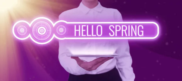 Inspiráló Szöveg Hello Spring Business Showcase Üdvözöljük Téli Szezon Után — Stock Fotó