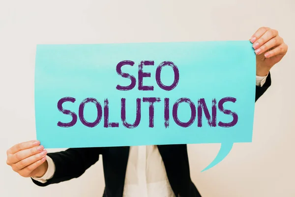 Inspiration Visar Tecken Seo Solutions Concept Meaning Search Engine Resultat — Stockfoto