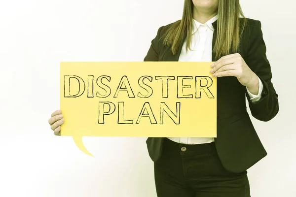 Hand writing sign Disaster Plan, Business showcase Respond to Emergency Preparedness Survival and First Aid Kit