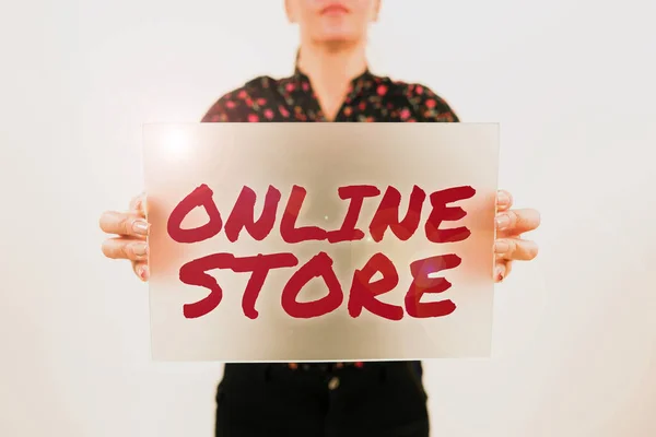 Sign Displaying Online Store Business Approach Sito Web Che Offre — Foto Stock
