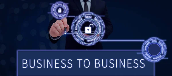 ビジネスにビジネスを提示するテキストキャプション ビジネスアイデア2つのビジネス間の商取引 — ストック写真
