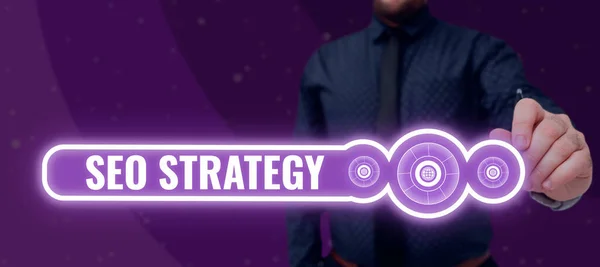 Tekst Pokazujący Inspirację Strategia Seo Business Showcase Techniki Taktyki Aby — Zdjęcie stockowe