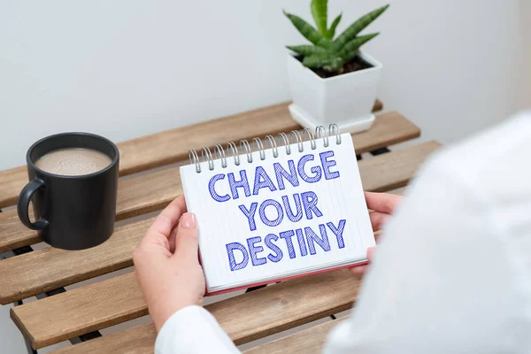 Hand Writing Sign Change Your Destiny Business Approach Choosing Right — Stock Photo, Image